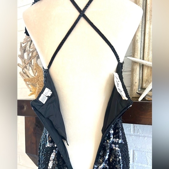 VTG,Lillie Rubin Exquisite, Black Sequin Beaded-Leaf Motif,Evening Gown,Size M - Picture 13 of 16